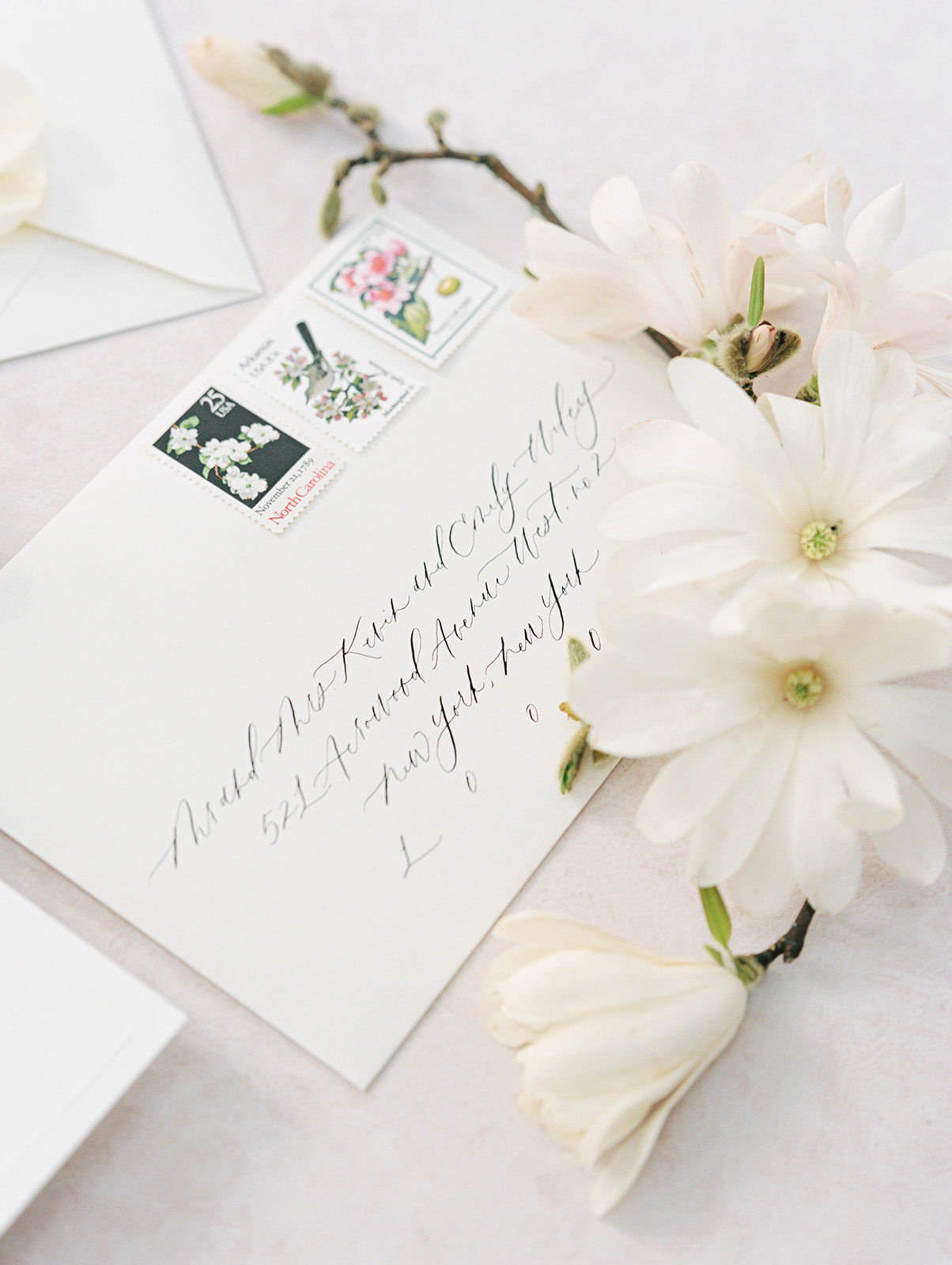 Wedding stationery with blooming branches