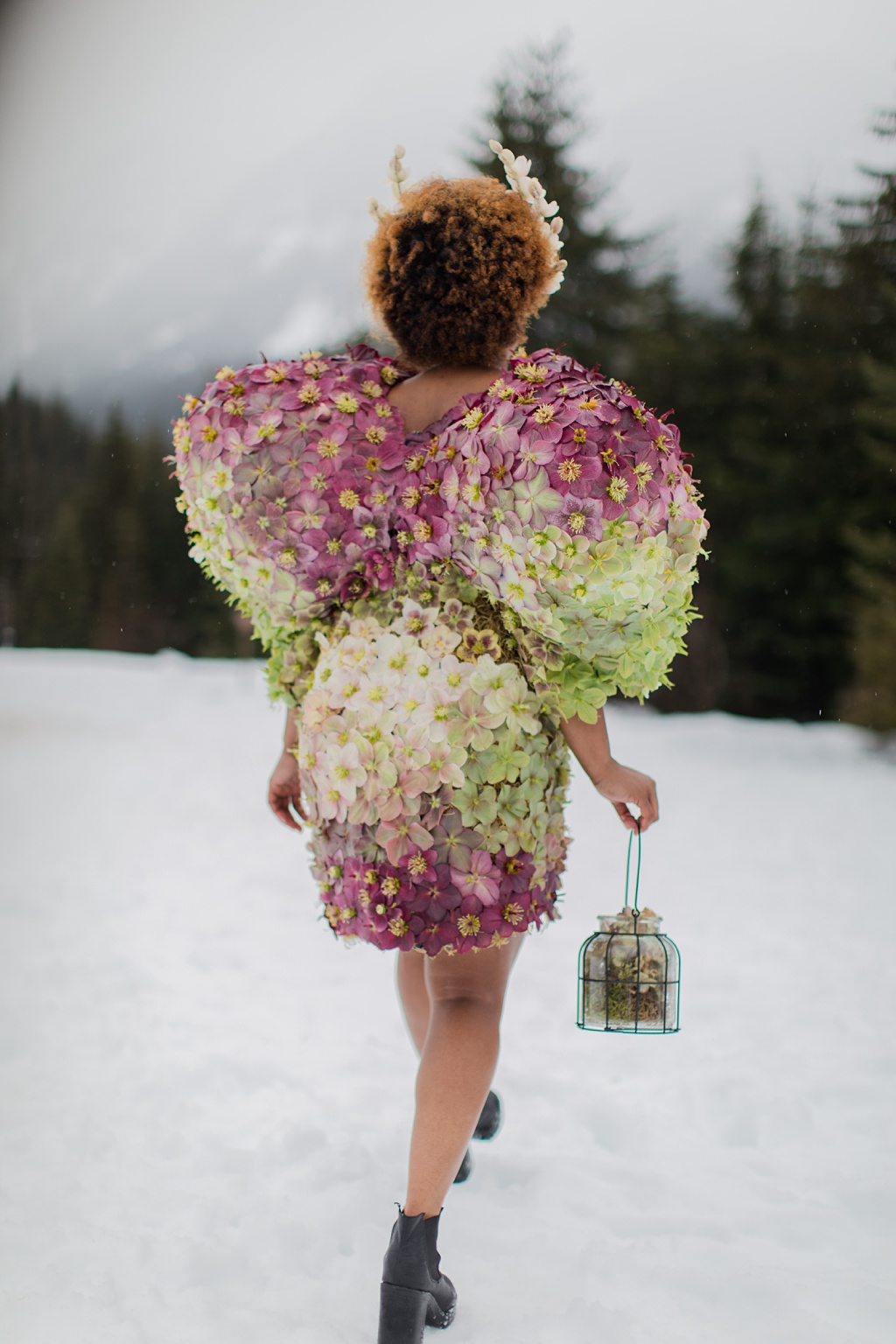 The back of the hellebore couture flower dress
