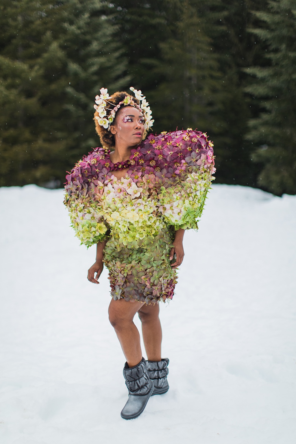 Our full couture flower dress in the snow