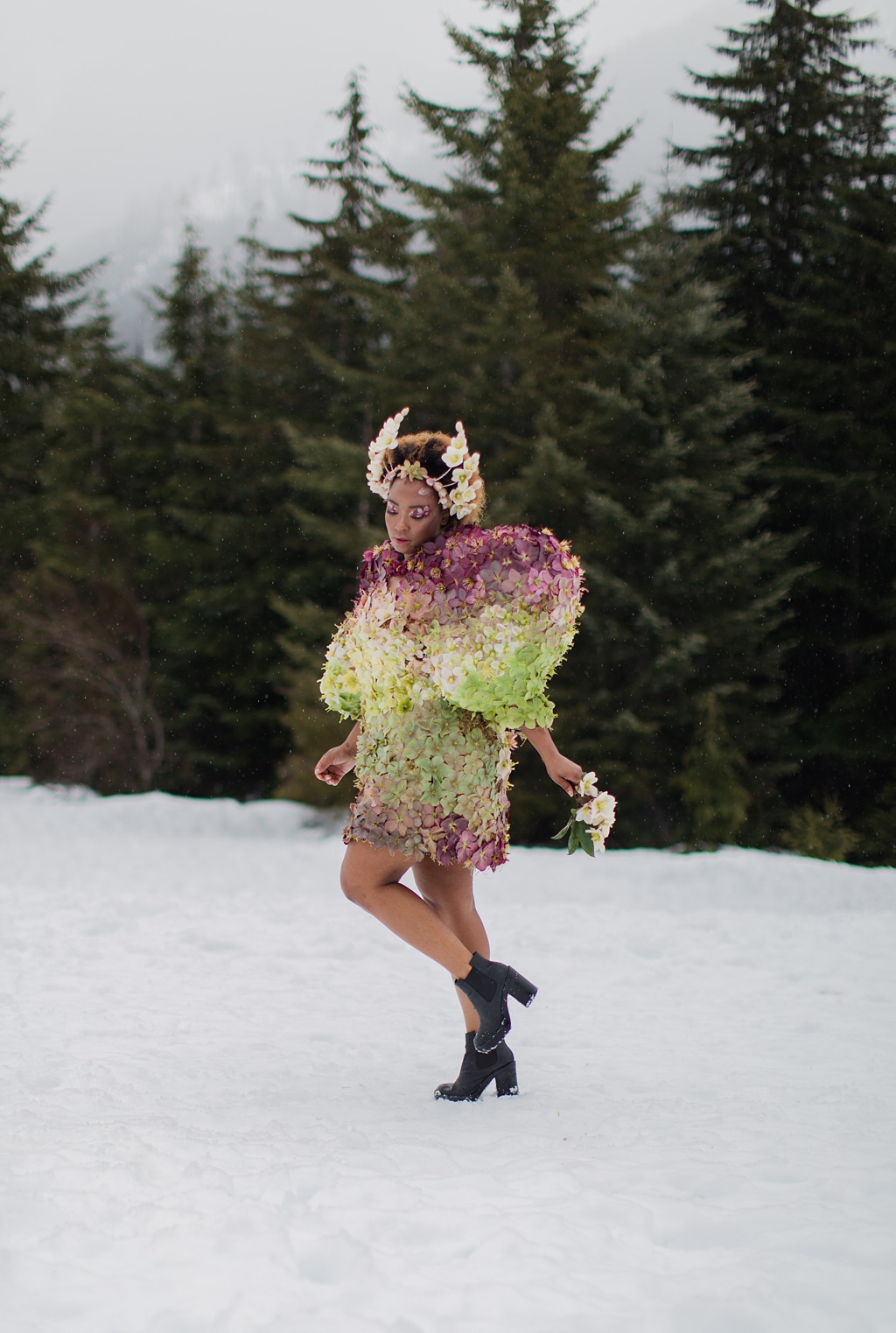 Hellebore dress in the snow