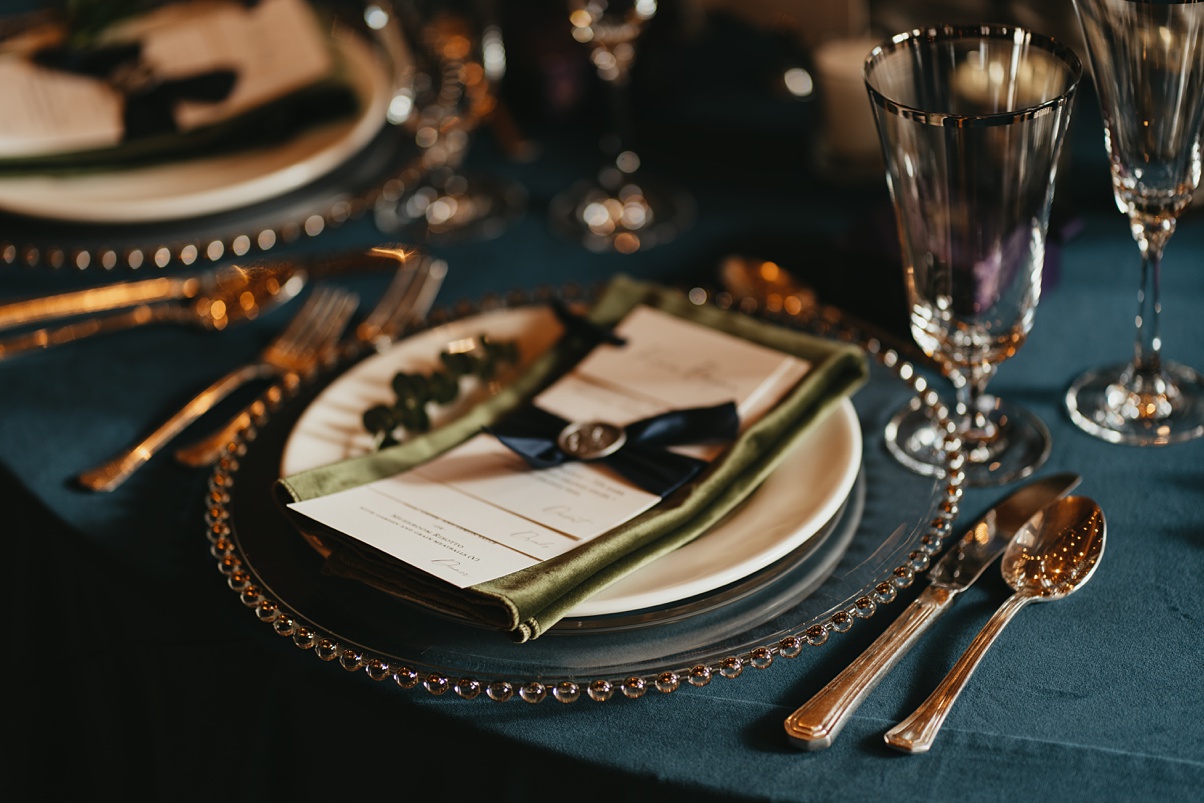 A close-up image of the plating for wedding guest tables