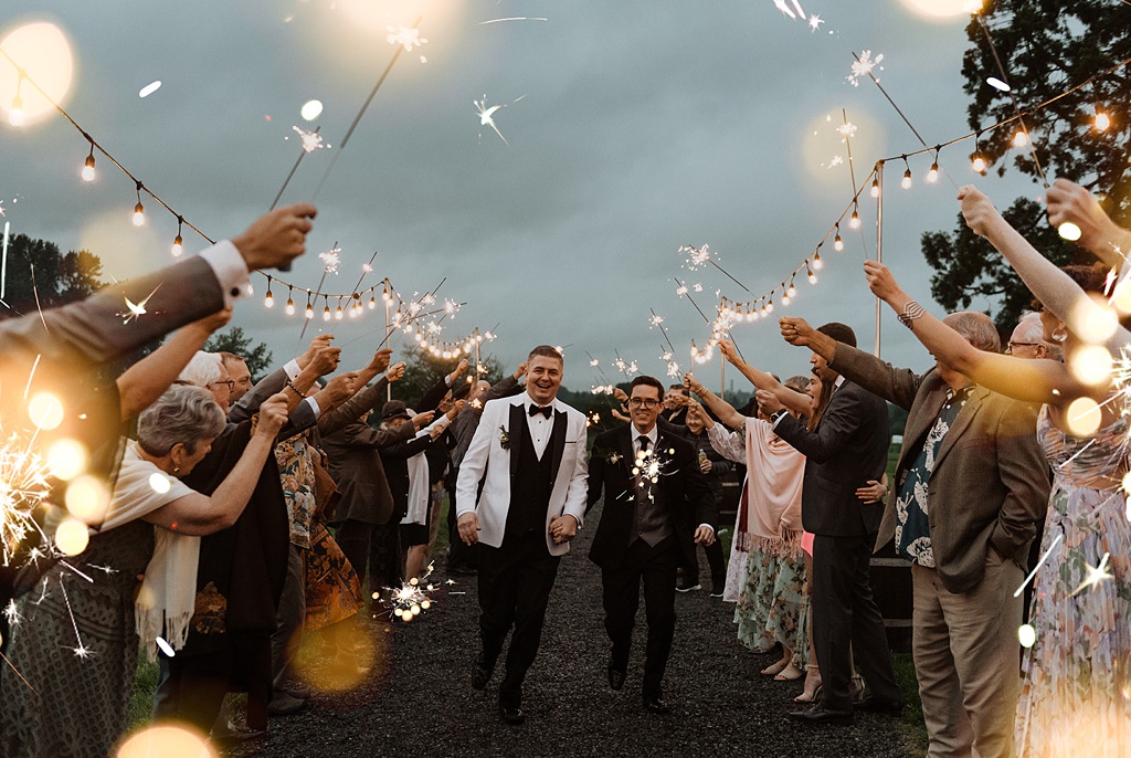 A sparkler exit for the happily married gay couple