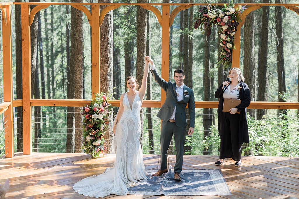 The couple celebrates the end of their wedding ceremony at this Tierra Retreat Center wedding