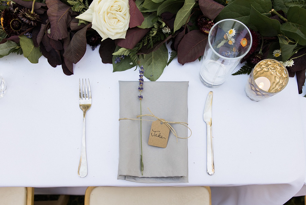 A table setting from the wedding reception at Tierra Retreat Center